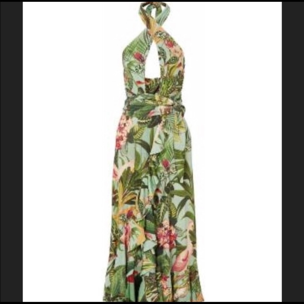 PatBO Carmen Crossover Halter Dress Tropical 8 NEW